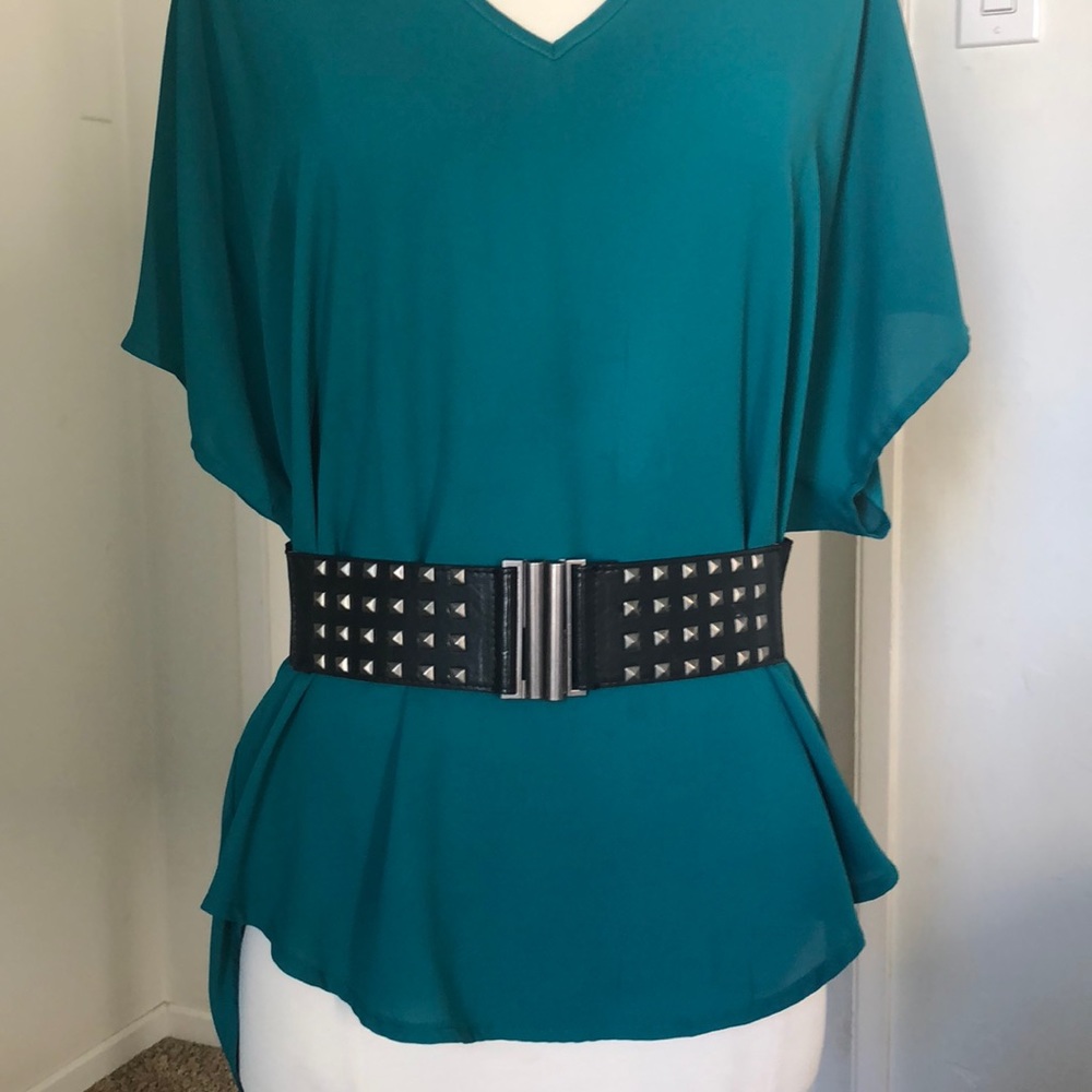 Black stretch belt with silver studs and clasp S-M